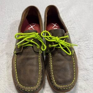 Twisted X Brown and Green Loafers with Moccasin Toe